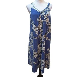 BedHead Pajamas Blue Floral Sleeveless Nightgown Sleep Dress Pockets Womens Med